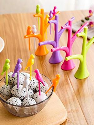 plastic fancy bird fork set with tree shape holder rack (pack of 5) - 17269125 - Standard Image - 3