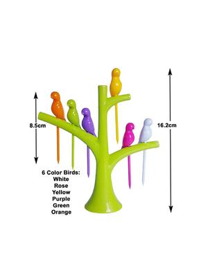 plastic fancy bird fork set with tree shape holder rack (pack of 5) - 17269125 - Standard Image - 5