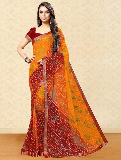 bandhani printed saree with blouse - 17269216 - Standard Image - 1