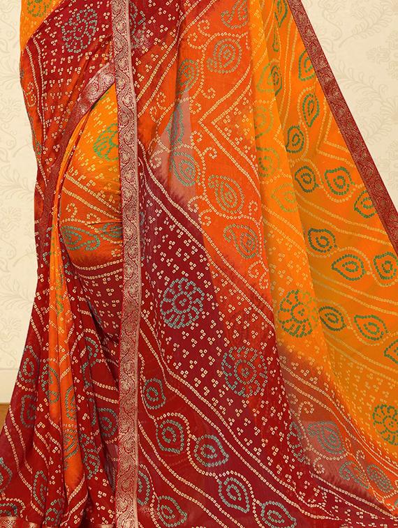 bandhani printed saree with blouse - 17269216 - Zoom Image - 2