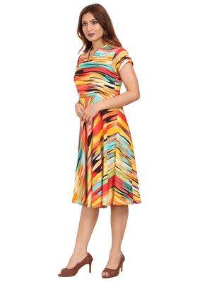 mandarin neck printed flared dress - 17269596 - Standard Image - 2