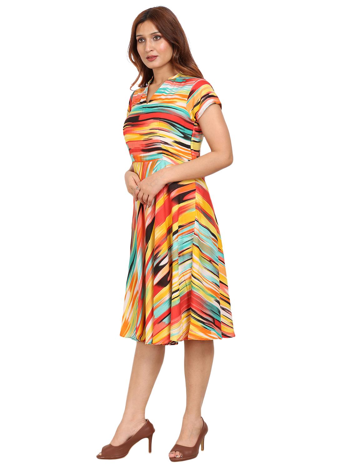 mandarin neck printed flared dress - 17269596 - Zoom Image - 2