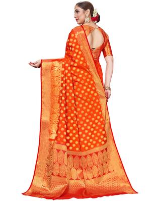 self design banarasi saree with blouse - 17269837 - Standard Image - 2