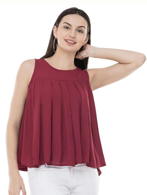 round neck pleated top - 17270225 - Standard Image - 1