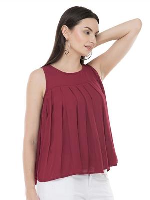 round neck pleated top - 17270225 - Standard Image - 2