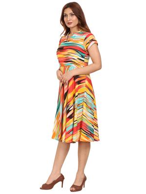 mandarin neck printed a-line dress - 17270257 - Standard Image - 2