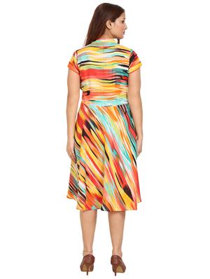 mandarin neck printed a-line dress - 17270257 - Standard Image - 3