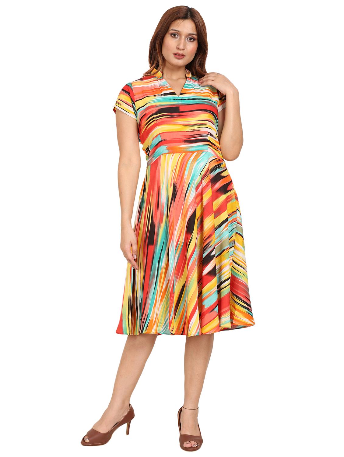 mandarin neck printed a-line dress - 17270257 - Zoom Image - 1