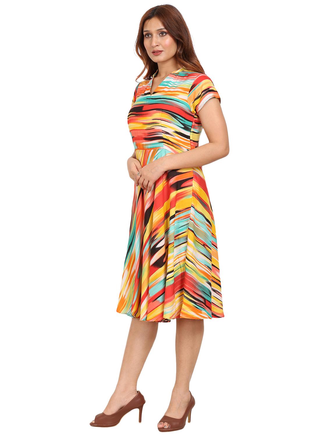mandarin neck printed a-line dress - 17270257 - Zoom Image - 2