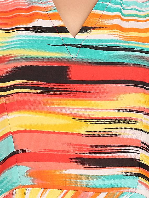 mandarin neck printed a-line dress - 17270257 - Zoom Image - 4