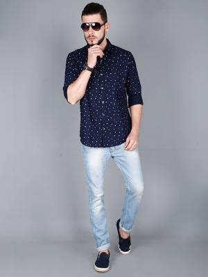 navy blue printed casual shirt - 17270696 - Standard Image - 4