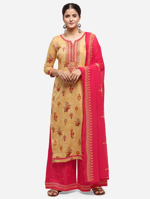 printed palazzo unstitched suit - 17271608 - Standard Image - 1