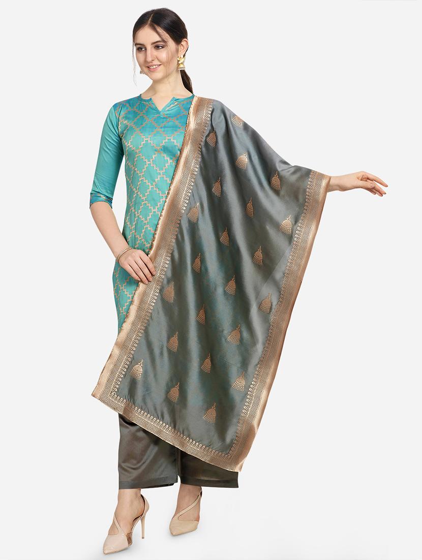 zari work palazzo unstitched suit - 17271614 - Zoom Image - 1