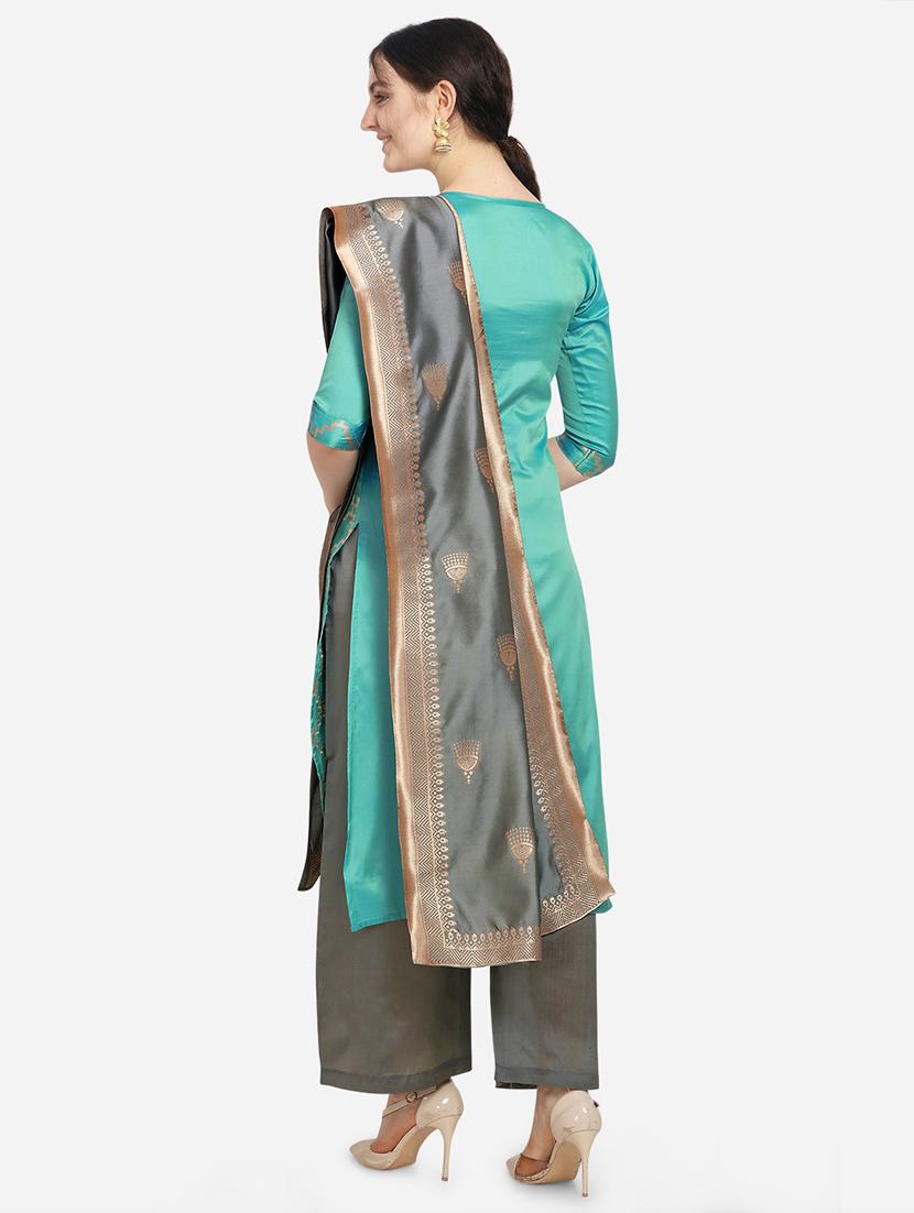 zari work palazzo unstitched suit - 17271614 - Zoom Image - 3