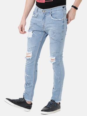 blue light washed distressed denim jeans - 17271658 - Standard Image - 2