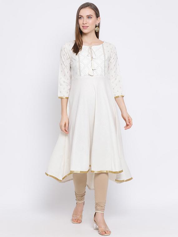 gold print a-line kurta - 17271771 - Zoom Image - 1