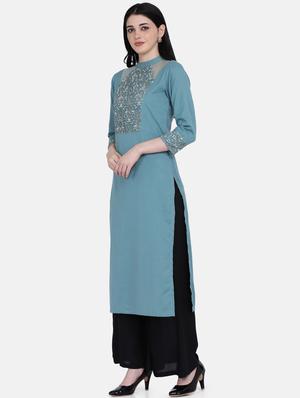 yoke embroidered straight kurta - 17272476 - Standard Image - 2