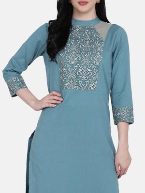 yoke embroidered straight kurta - 17272476 - Standard Image - 4
