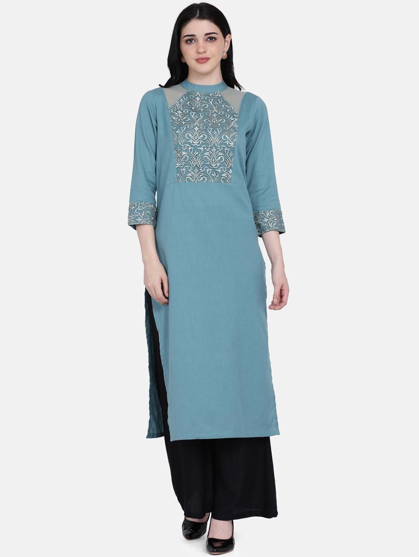 yoke embroidered straight kurta - 17272476 - Zoom Image - 1