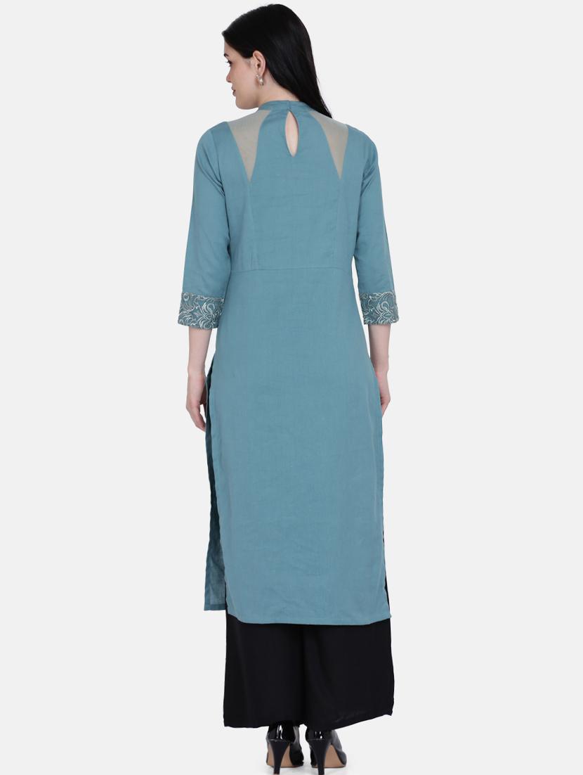 yoke embroidered straight kurta - 17272476 - Zoom Image - 3