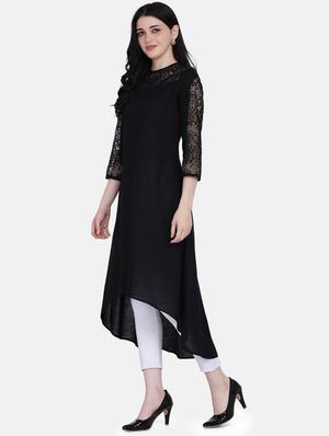 lace detailed solid high-low kurta - 17272500 - Standard Image - 2