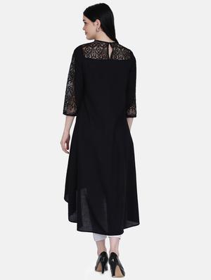 lace detailed solid high-low kurta - 17272500 - Standard Image - 3