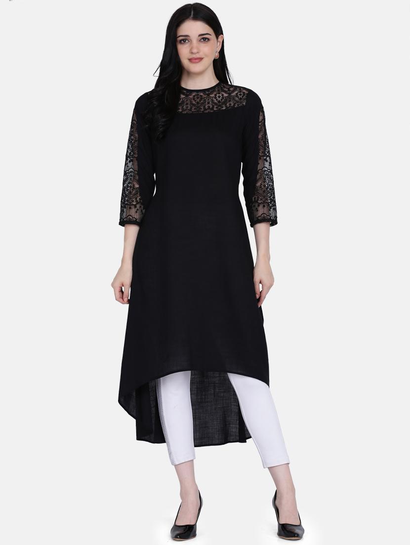 lace detailed solid high-low kurta - 17272500 - Zoom Image - 1