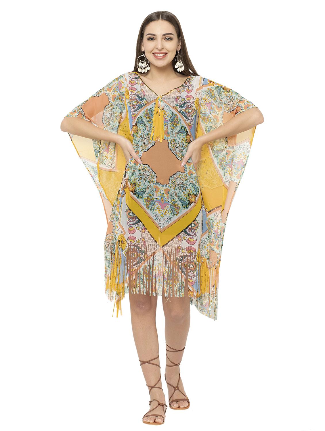 yellow georgette kaftan - 17272596 - Zoom Image - 1