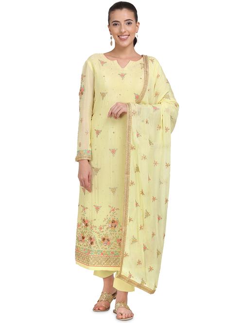 embroidered straight pant unstitched suit - 17273324 - Very Small Image - 1