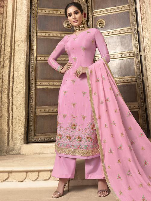 embroidered palazzo unstitched suit - 17273325 - Standard Image - 1