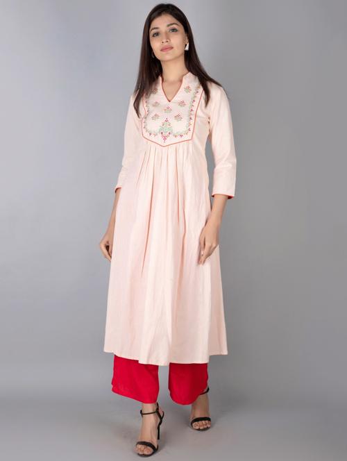 yoke embroidered a-line kurta - 17273350 - Standard Image - 1