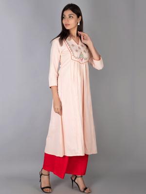 yoke embroidered a-line kurta - 17273350 - Standard Image - 2