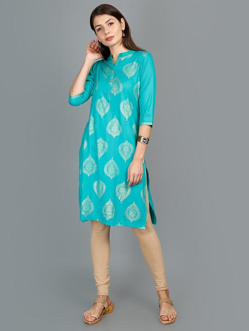 foil print straight kurta - 17273445 - Very Small Image - 1