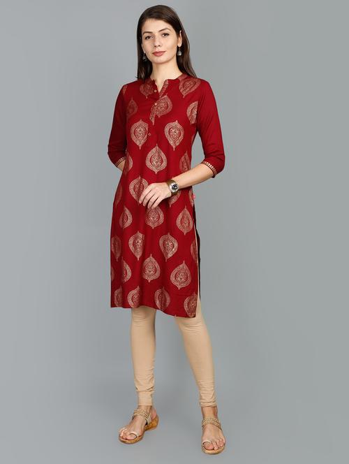 foil print straight kurta - 17273447 - Very Small Image - 1