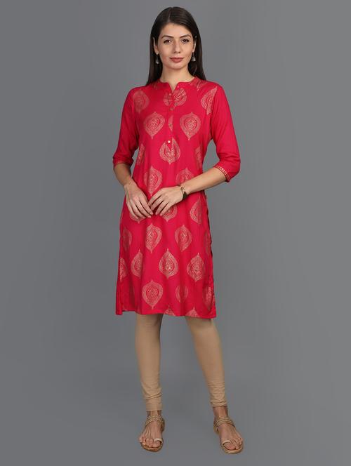 foil print straight kurta - 17273448 - Very Small Image - 1