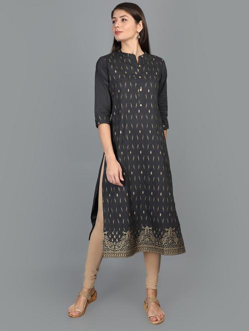 foil print straight kurta - 17273449 - Very Small Image - 1