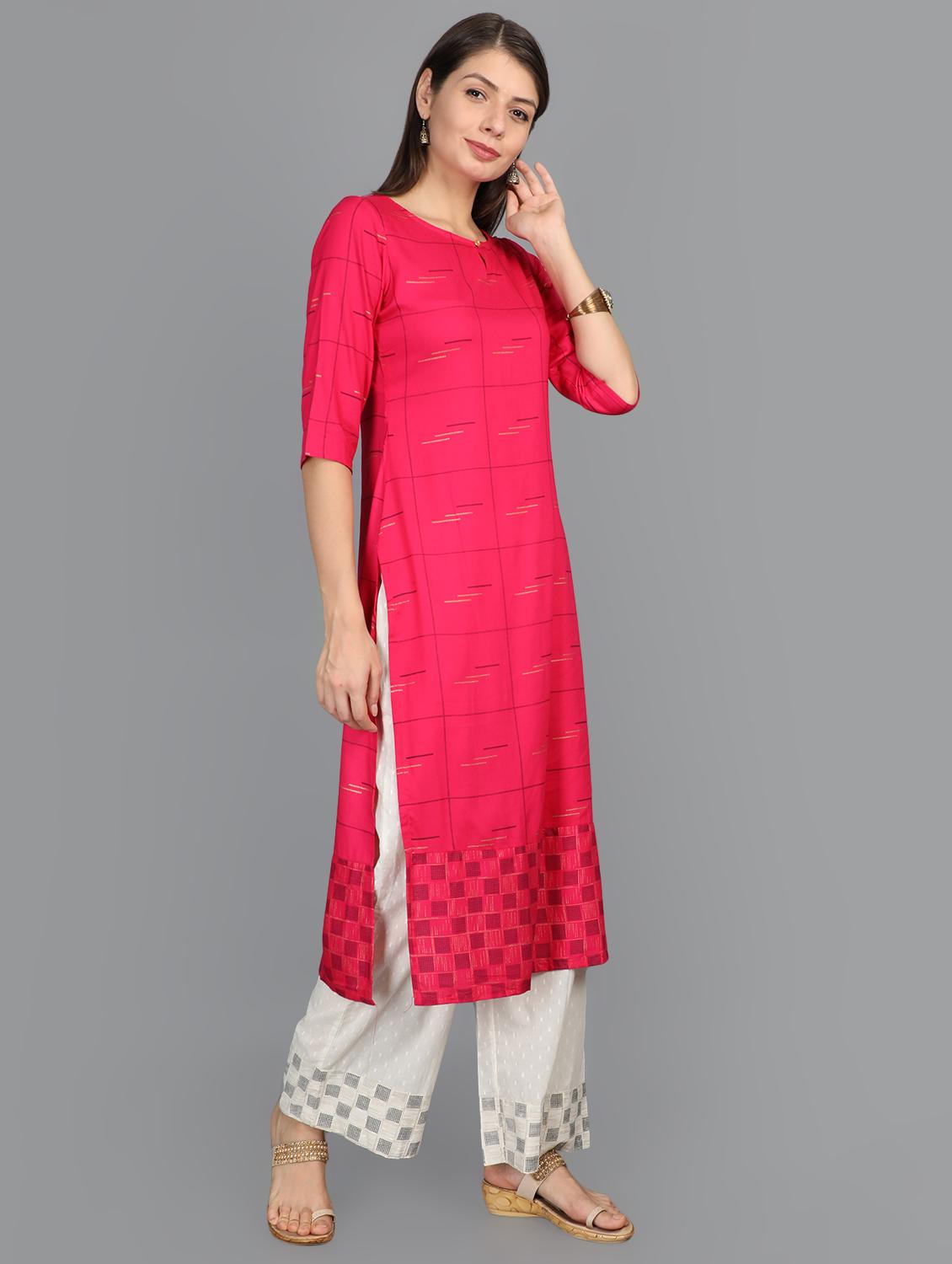 checkered kurta palazzo set - 17273460 - Zoom Image - 1