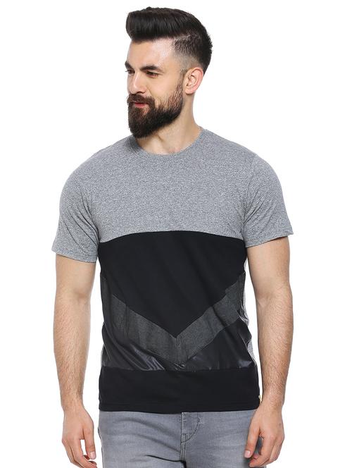 grey color block cut & sew t-shirt - 17273526 - Standard Image - 1