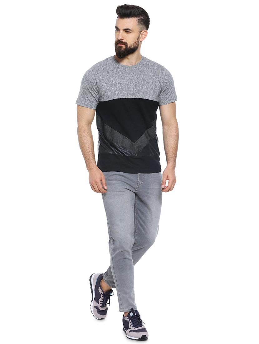 grey color block cut & sew t-shirt - 17273526 - Zoom Image - 4