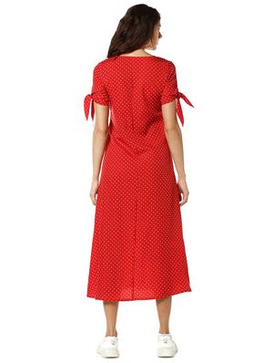 tie knot sleeved polka dot a-line dress - 17273603 - Standard Image - 3