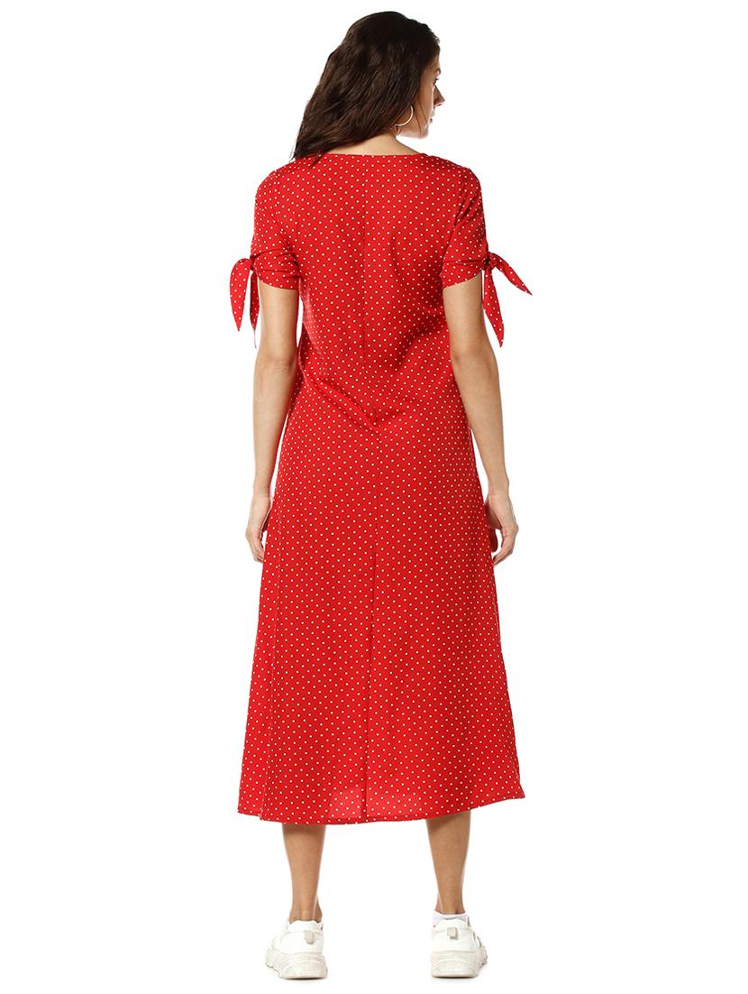 tie knot sleeved polka dot a-line dress - 17273603 - Zoom Image - 3