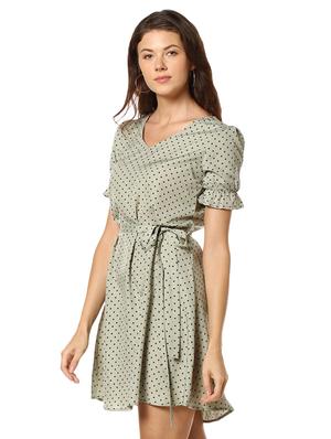 tie front polka dot fit & flare dress - 17273610 - Standard Image - 2