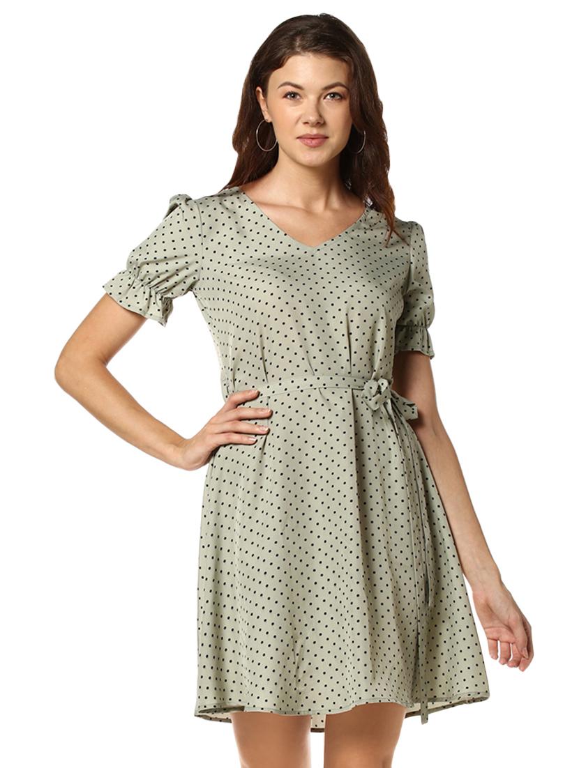 tie front polka dot fit & flare dress - 17273610 - Zoom Image - 1