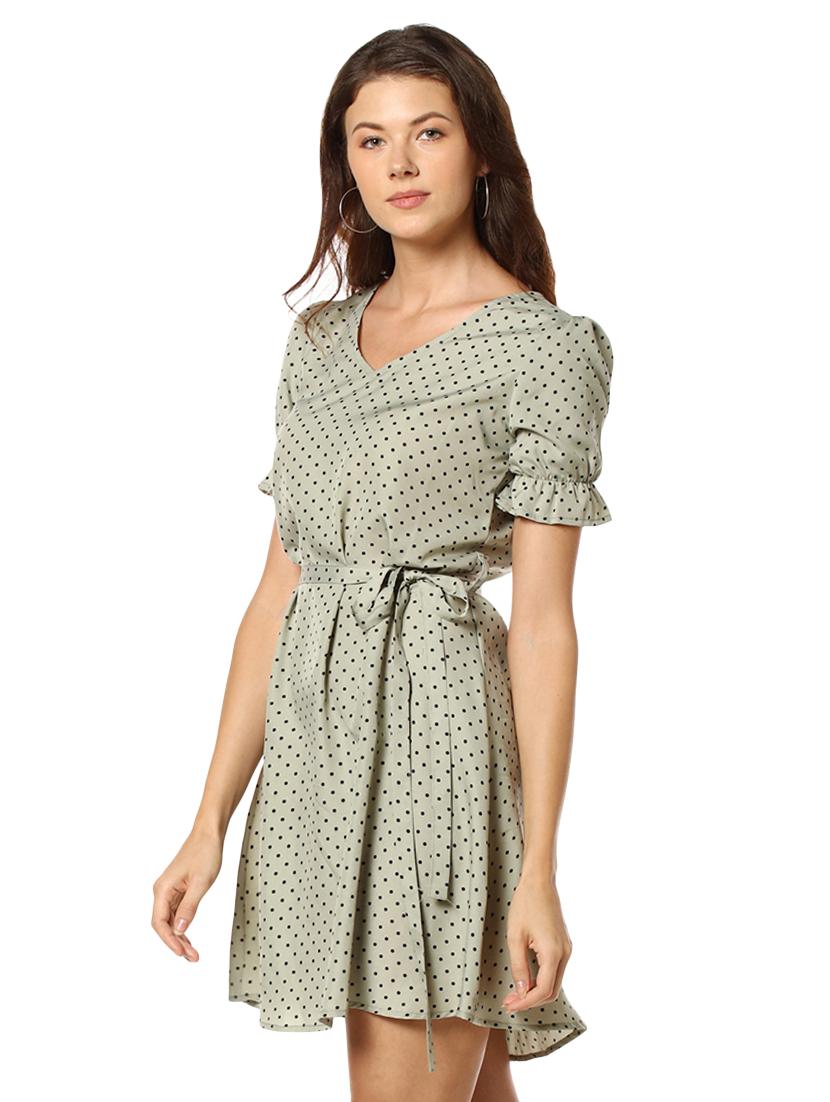 tie front polka dot fit & flare dress - 17273610 - Zoom Image - 2