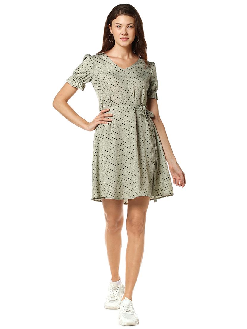 tie front polka dot fit & flare dress - 17273610 - Zoom Image - 4