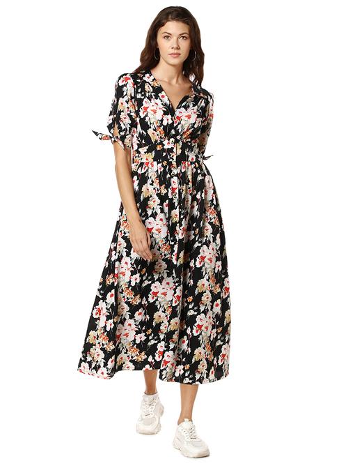tie knot sleeved fit & flare dress - 17273614 - Standard Image - 1