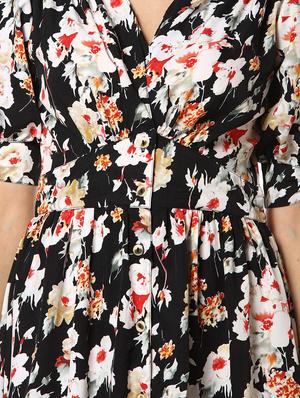 tie knot sleeved fit & flare dress - 17273614 - Standard Image - 4