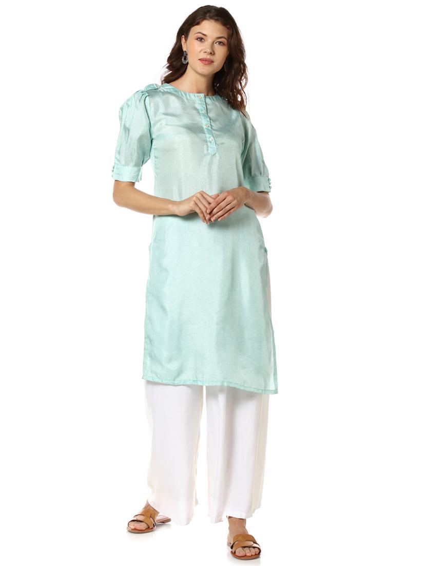 solid straight kurta - 17273701 - Zoom Image - 1