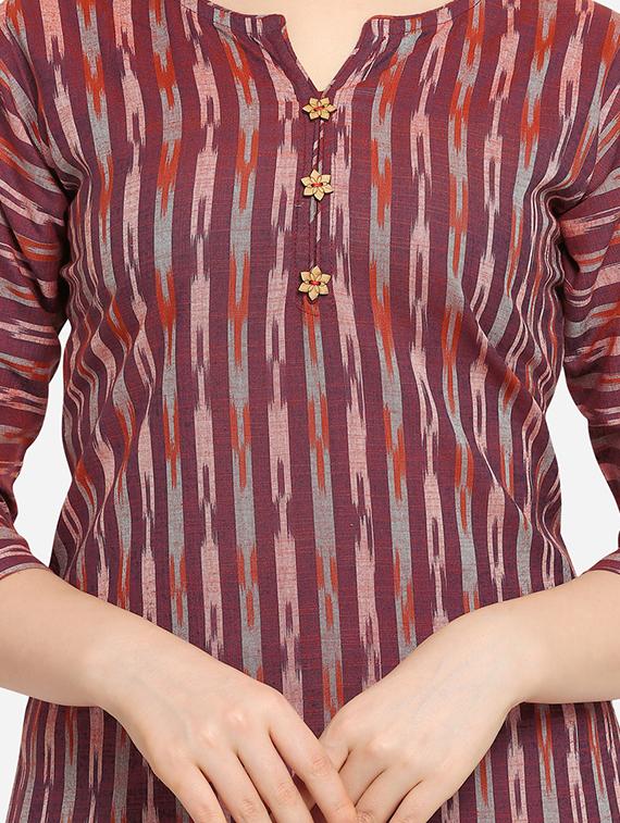 ikat print straight kurta - 17273752 - Zoom Image - 4