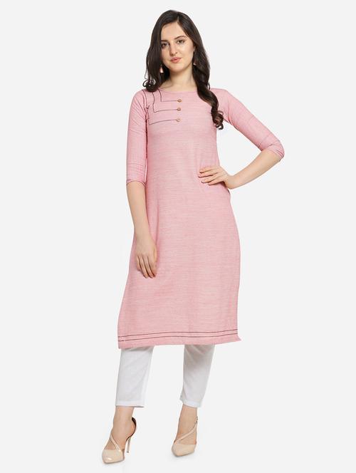 button detailed solid straight kurta - 17273757 - Standard Image - 1